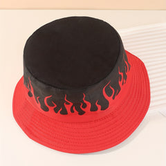 Red Flame Print Bucket Hat Hip Hop Block Basin Hat Vintage Y2K