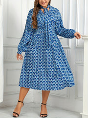 Dress Women's Plus Geometric Print Lantern Sleeve A line Maxi Dress