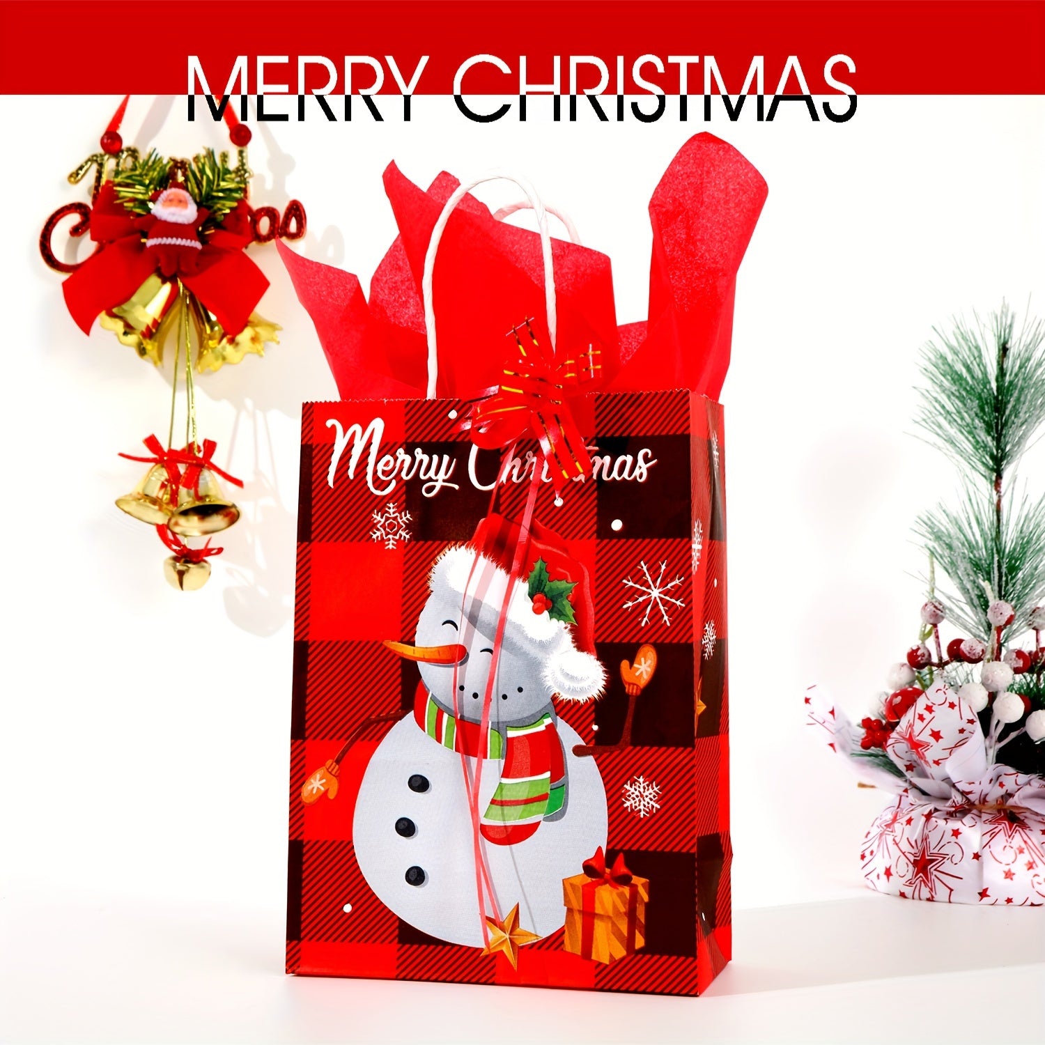 6pc Christmas Gift Bag Set with 12pcs Large Wrapping Papers in Red & Green