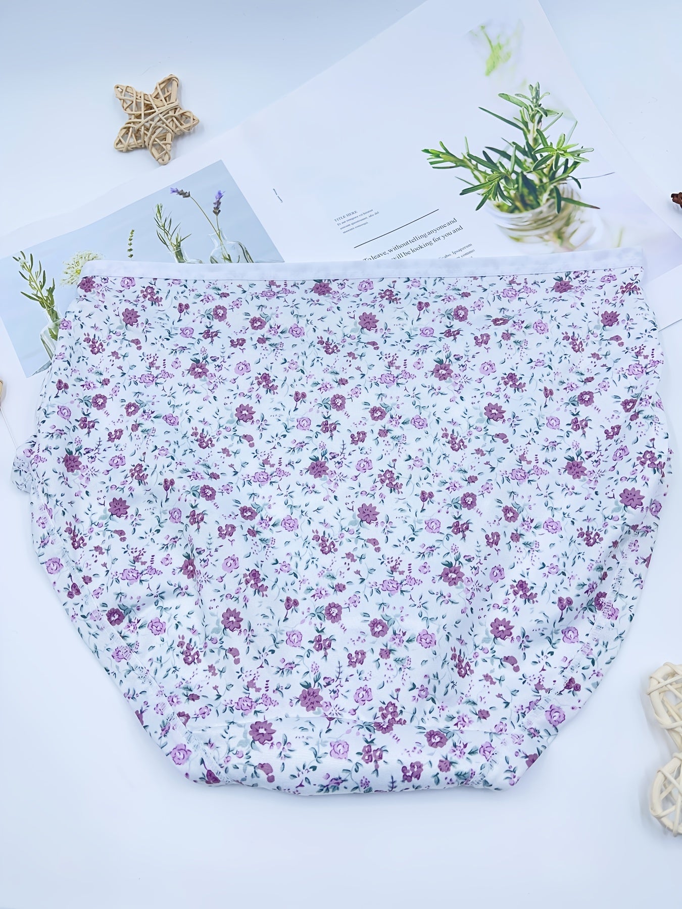 3pcs Floral Print Briefs Elastic Intimates Panties Women's Lingerie