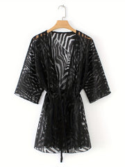 V Neck Cover Up Shirt Semi Sheer Long Sleeves Casual Cardigan