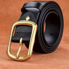 Cowhide Copper Pin Buckle Men's Belt Green Middle Aged Jeans Retro Belt