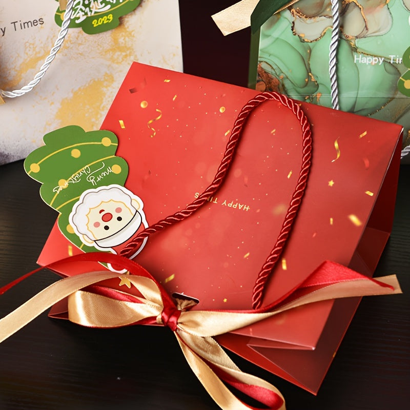 2pcs Portable Christmas Gift Bags With Handles Ribbons Cards
