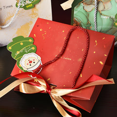 2pcs Portable Christmas Gift Bags With Handles Ribbons Cards