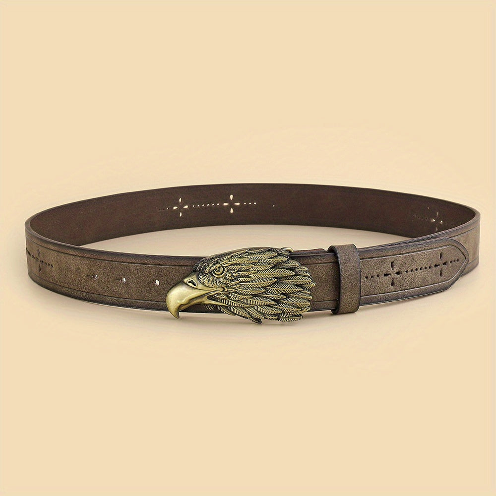 Men's Vintage Alloy Eagle Head Buckle Belt Retro PU Leather Belt