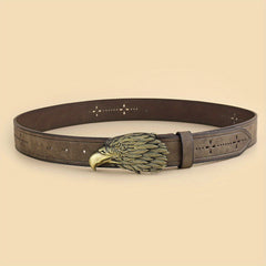 Men's Vintage Alloy Eagle Head Buckle Belt Retro PU Leather Belt