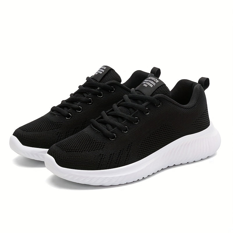 Women's Solid Running Shoes Flying Woven Mesh Breathable Walking Shoes
