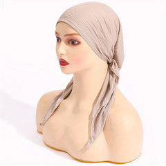 Pleated Turban Cap Long Tail Bonnet Women's Beanie Chemo Hats