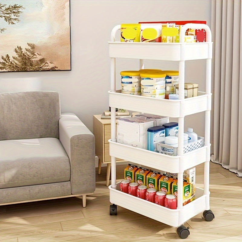 4 Layer Plastic Rolling Utility Car with Handles Multifunctional Storage Trolley