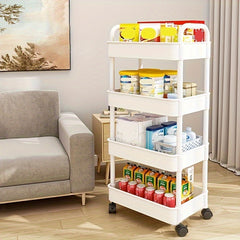 4 Layer Plastic Rolling Utility Car with Handles Multifunctional Storage Trolley