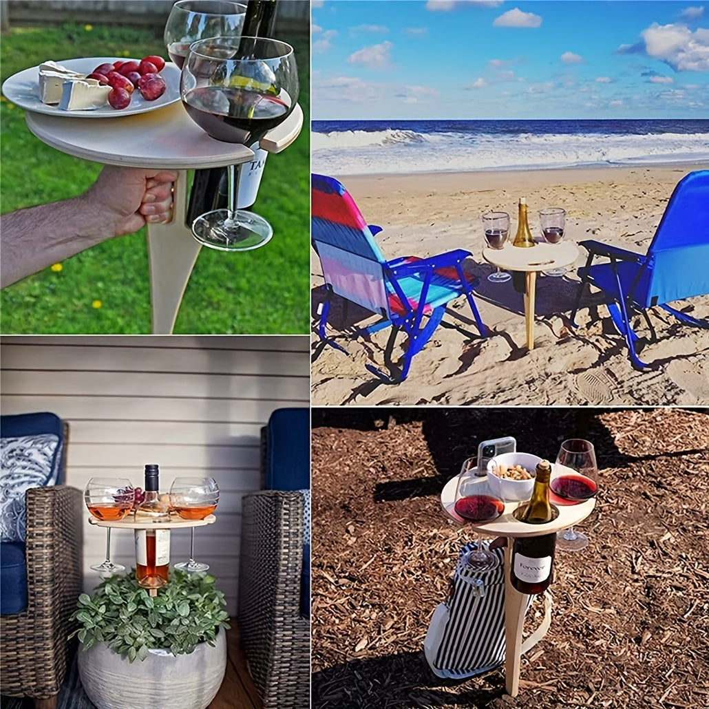 Portable Wine Table w/ Bottle Holders for Sand & Grass