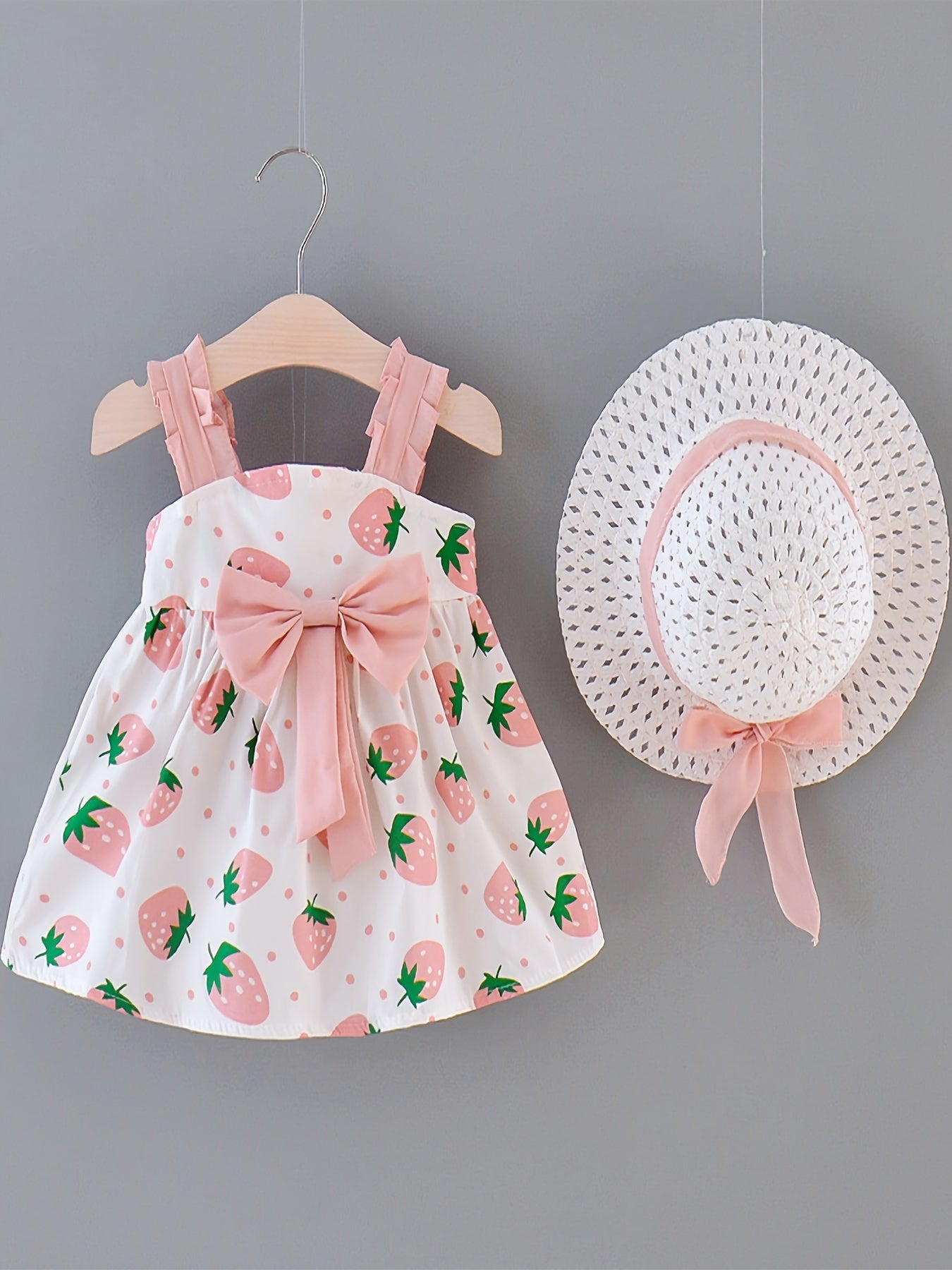 Baby Girls Strawberry Print Beach Dress with Hat
