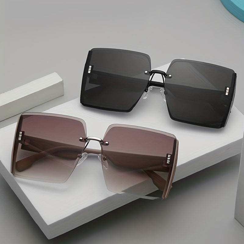 Gradient Oversized Rimless Sunglasses Retro Style Outdoor Glasses