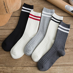 3 Pairs Girls Striped Sports Socks - Comfy Crew Socks for Kids