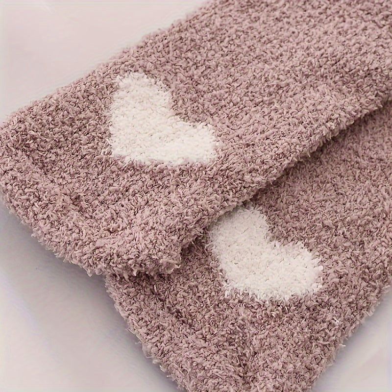5 Pairs Heart Print Socks Cozy & Warm Women's Stockings