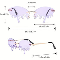 Y2K Tears Flame Sunglasses Rhinestone Rimless Glasses