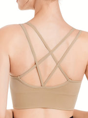 Sports Bra Women's Plus Solid Cross Back Seamless Bra