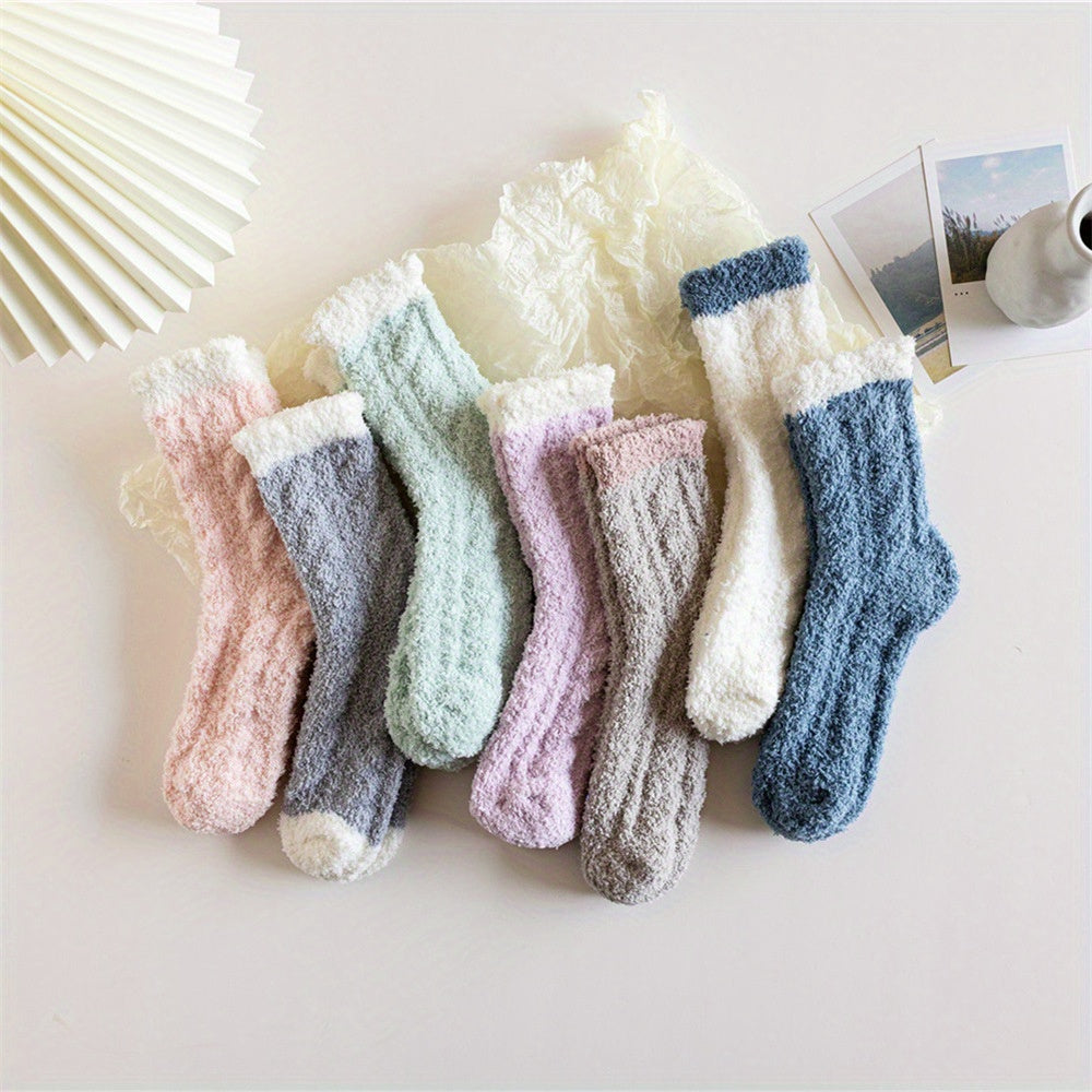7 Pairs Colorblock Fuzzy Socks Comfy & Warm Thickened Floor Socks