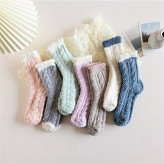 7 Pairs Colorblock Fuzzy Socks Comfy & Warm Thickened Floor Socks