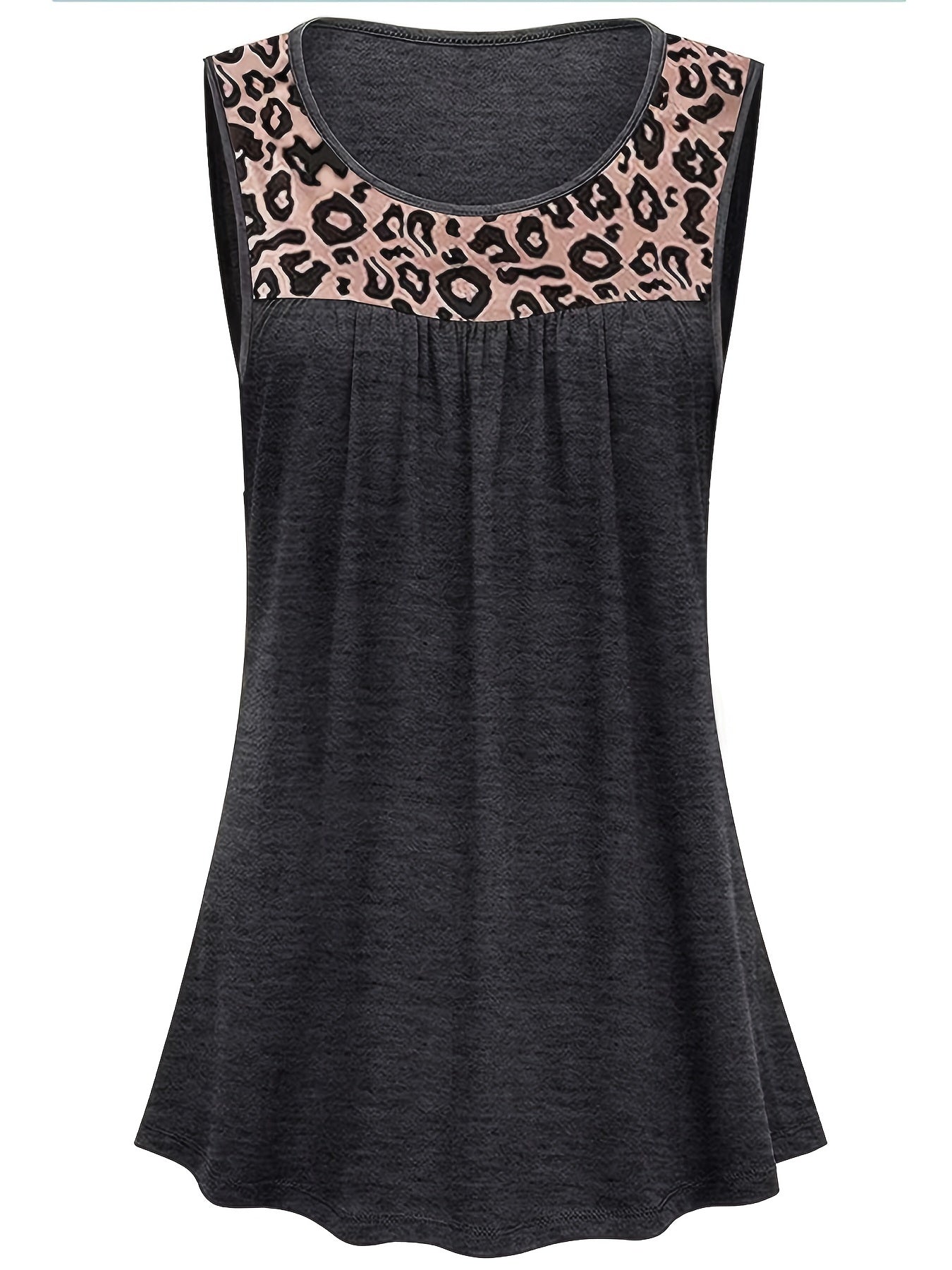 Leopard Print Crew Neck Tank Top Sleeveless Casual Summer Top