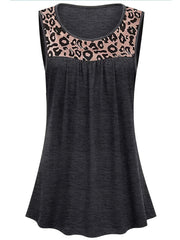 Leopard Print Crew Neck Tank Top Sleeveless Casual Summer Top