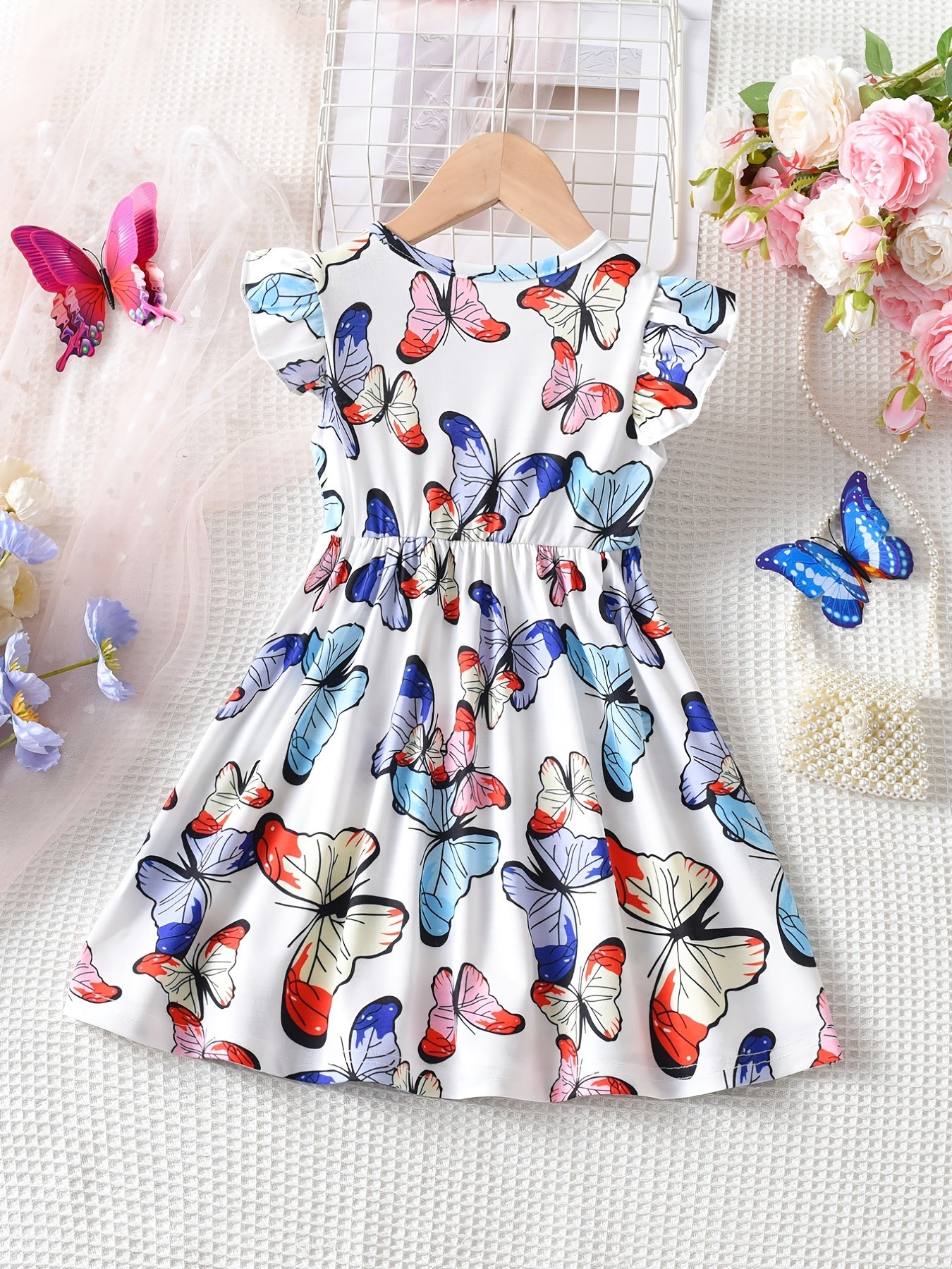 Butterfly Skater Dress For Girls Flying Sleeve Casual Daily Dress