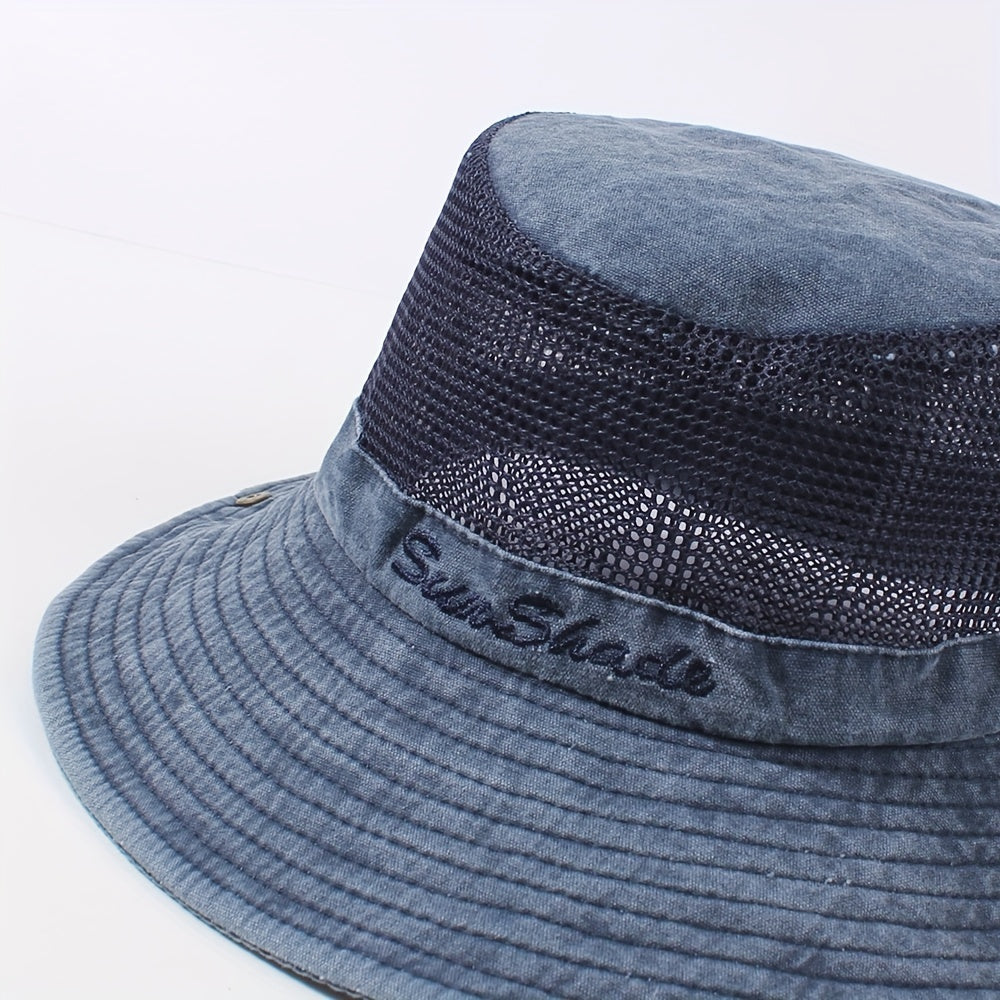 Breathable Mesh Bucket Hat Distressed Solid Sun Hat Lightweight Outdoor