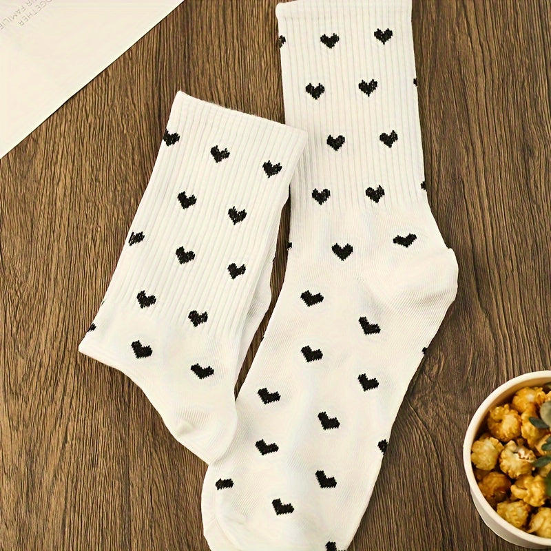 3 Pairs Heart Print Socks Comfy & Mid Tube Socks Women's Stockings