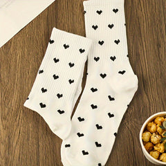 3 Pairs Heart Print Socks Comfy & Mid Tube Socks Women's Stockings