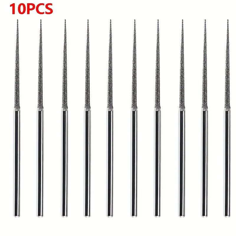 10pcs Diamond Grinding Head Burr Punch Needle Bits 3mm Shank Small Long Cone 1mm
