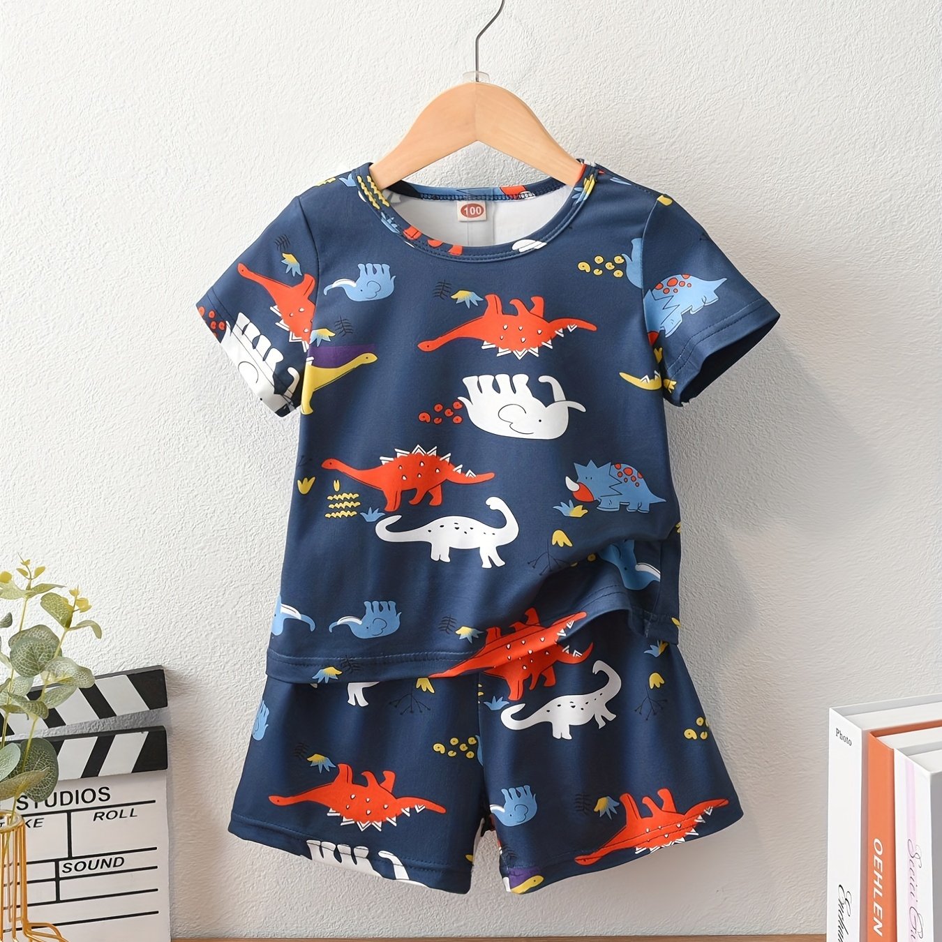 Boys Dinos Print Casual Outfit Tee & Shorts Kids Summer Sets