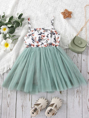 Infant Bowknot Puffy Overall Dress with Mesh for Kids