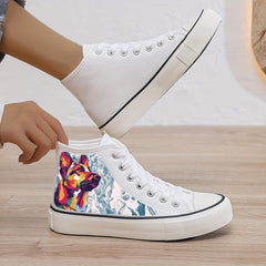 Plush Lined Thermal Wolf Print Canvas Sneakers