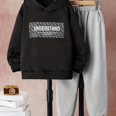 Boy's 2pcs Hoodie & Elastic Waist Pants Set UNDERSTAND Print