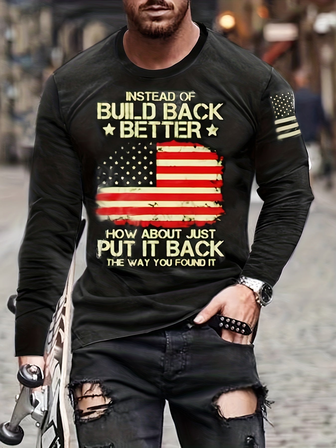 American Flag & Letter 3D Digital Pattern Print Men's Graphic T shirt