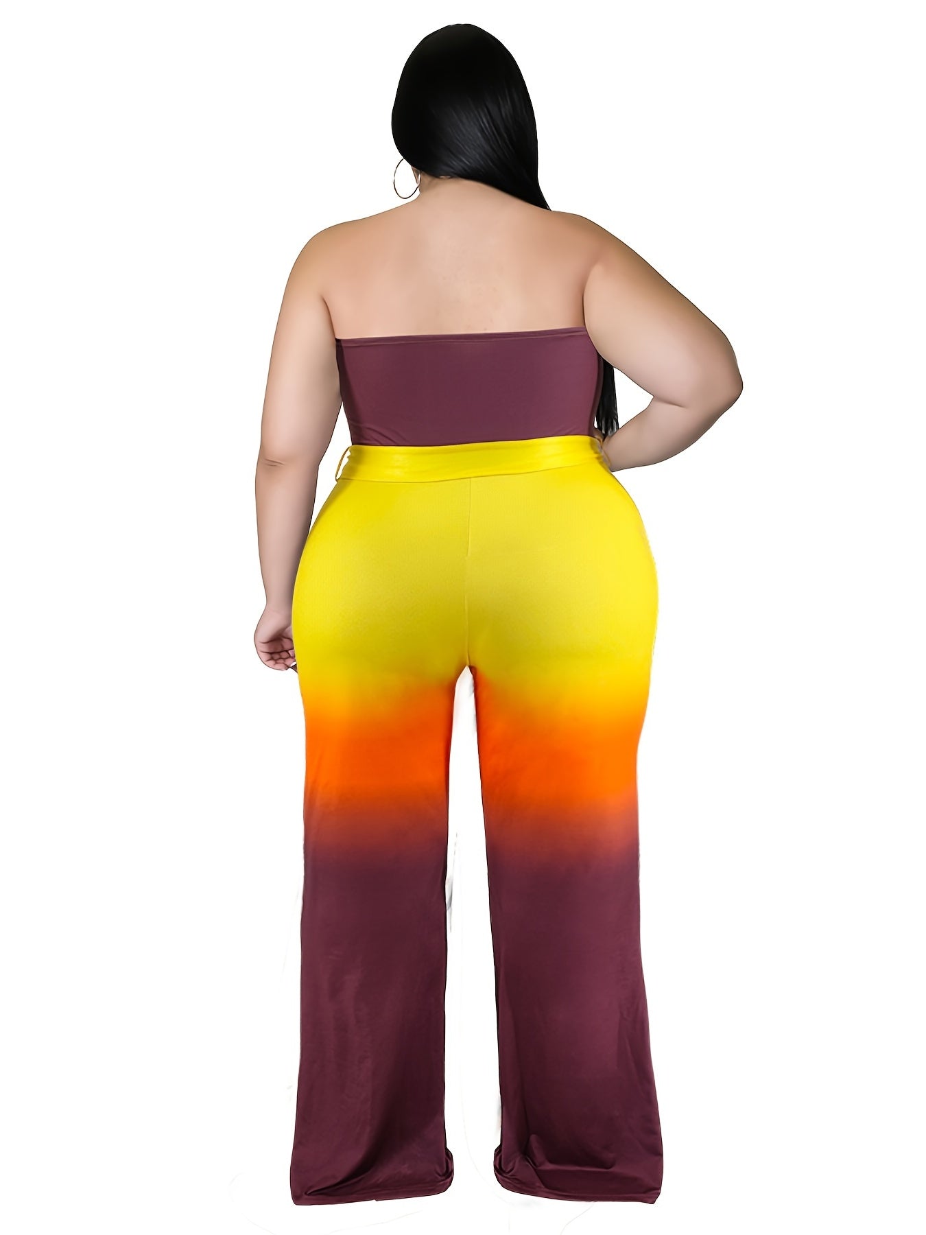 Ombre Print Strapless Flared Leg Jumpsuit With Belt Plus Size