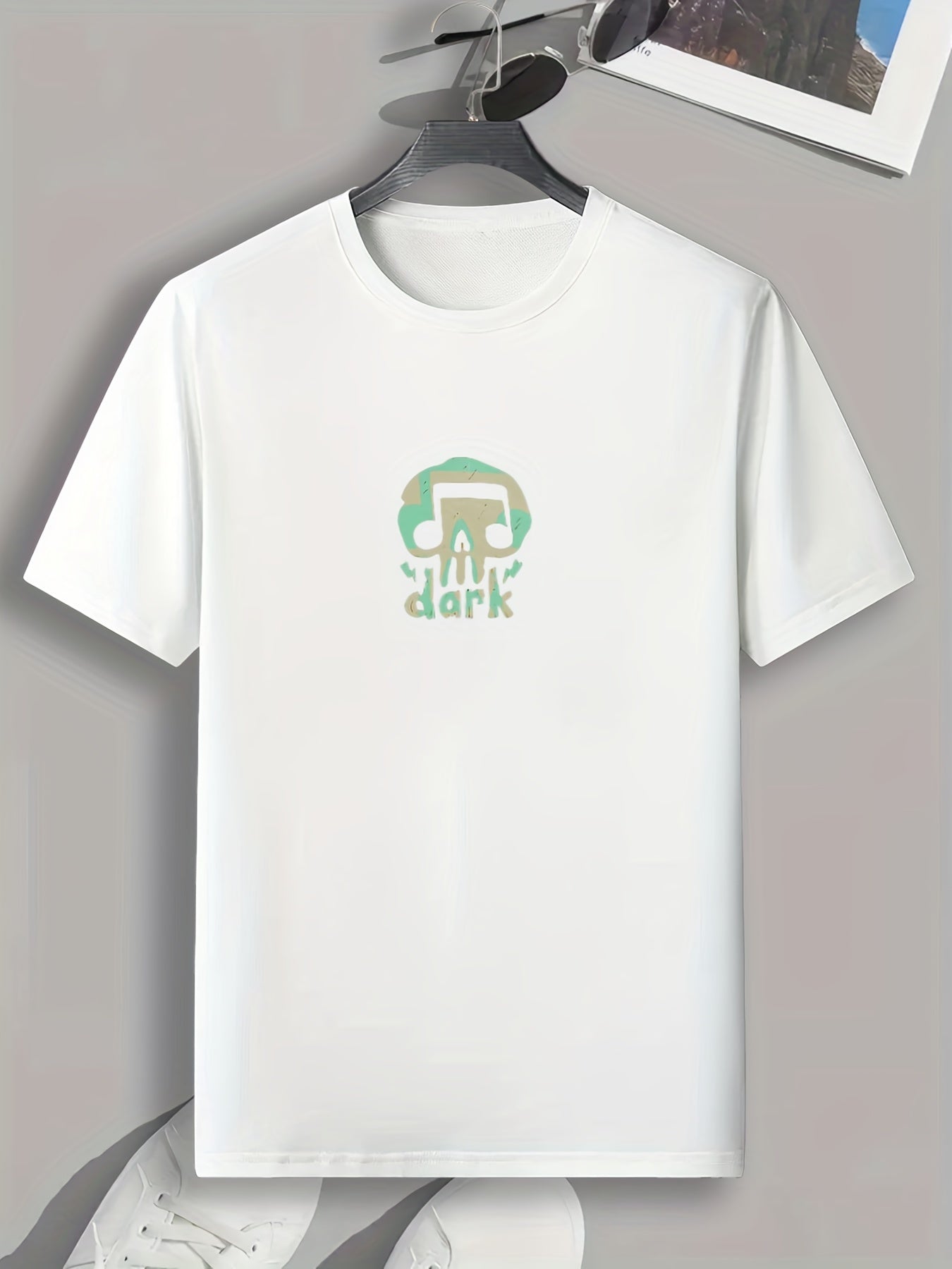 Dark & Skull Print Men's Comfy T-shirt for Outdoor Summer