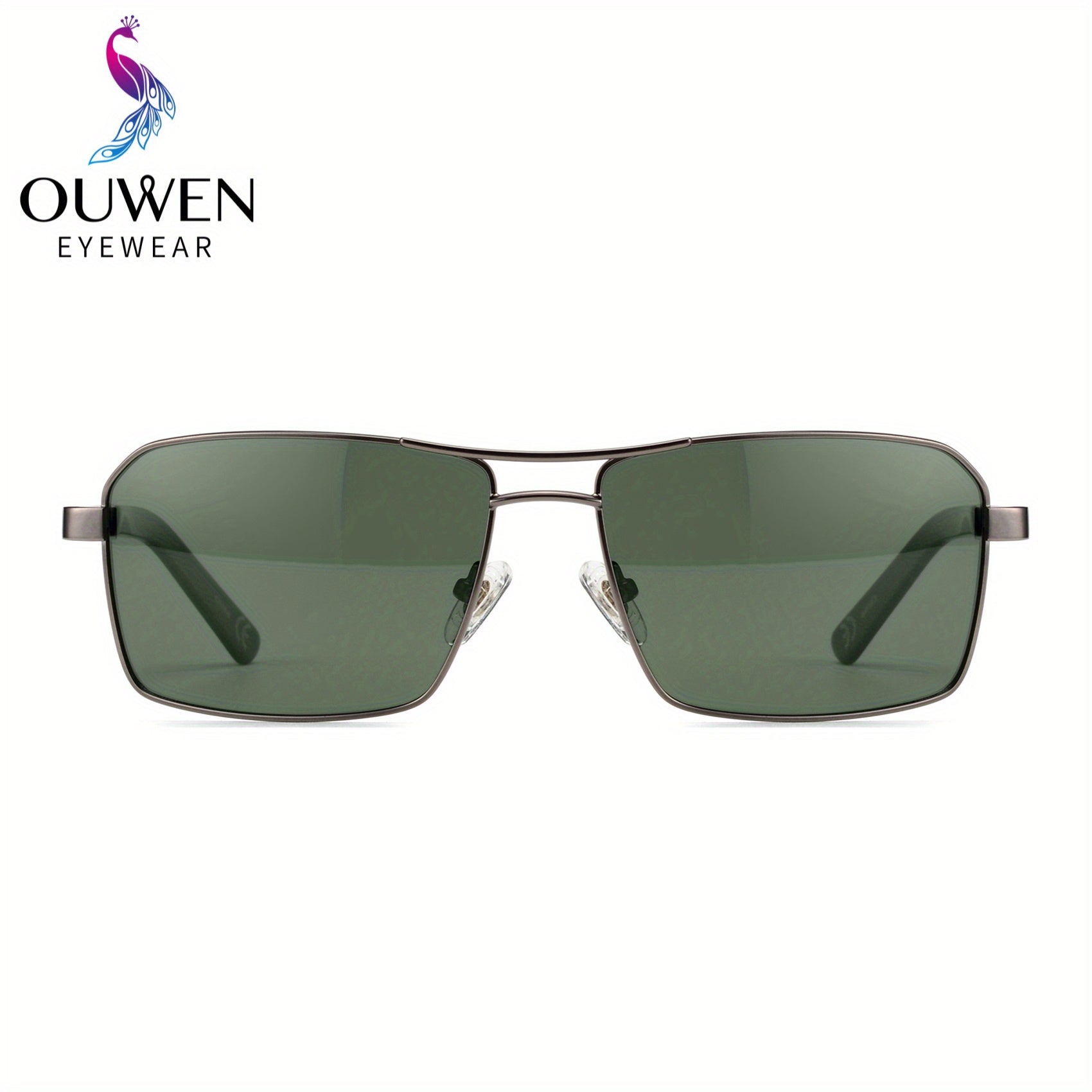 OUWEN Vintage Rectangular Frame Polarized Aviator Sunglasses For Men