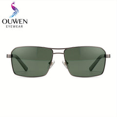 OUWEN Vintage Rectangular Frame Polarized Aviator Sunglasses For Men