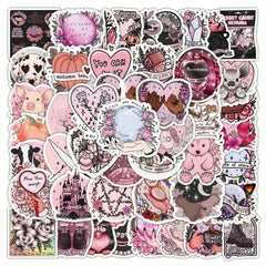 52pcs Pink Girl Cartoon Stickers Fantasy Theme Semi Matte Finish