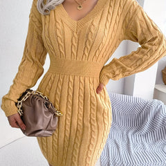 Cable Knit Long Sleeve Bodycon Sweater Dress