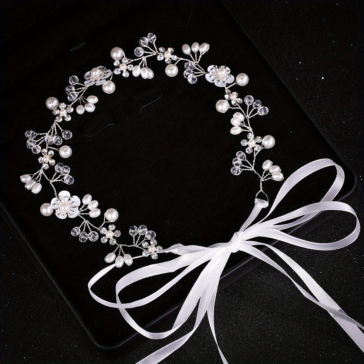 Faux Pearl Headband with Veil Wedding Bridal Headwear