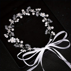 Faux Pearl Headband with Veil Wedding Bridal Headwear