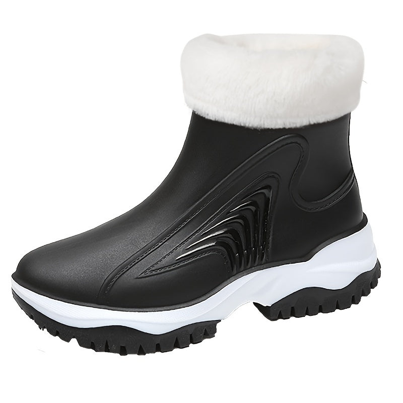 Women's Plush Ankle Rain Boots Waterproof Non-slip Shoes