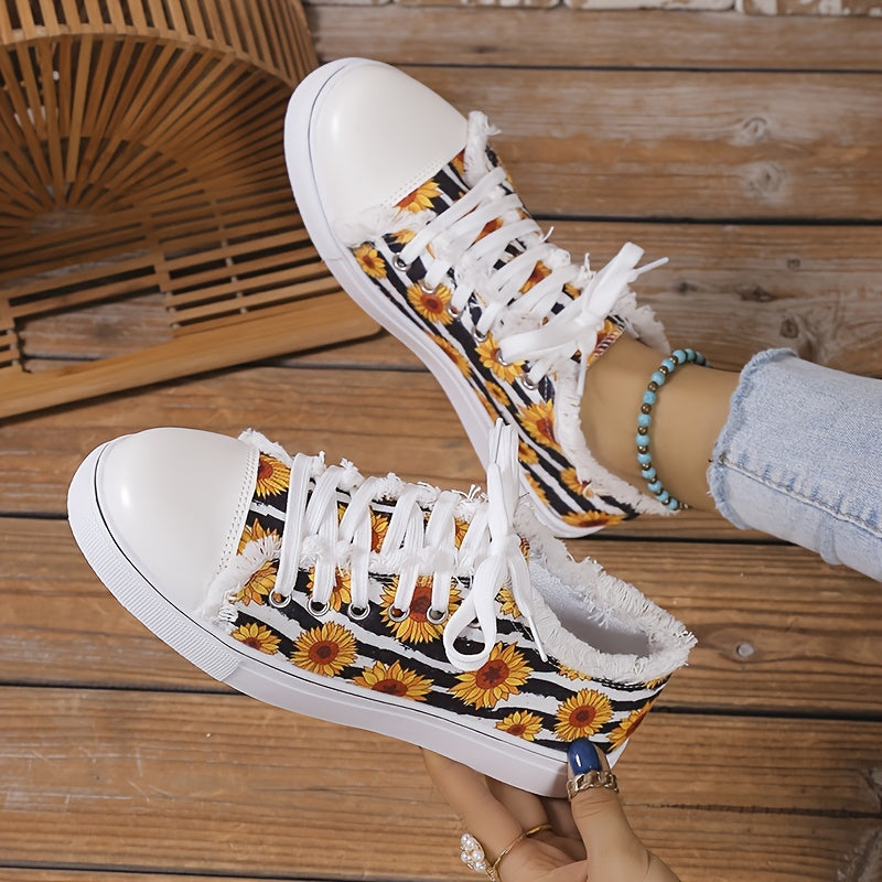 Floral Pattern Canvas Lace Up Round Toe Non slip Shoes
