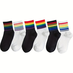 Rainbow Striped Crew Socks Women's Stockings