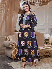 Abaya Dress Women's Plus Floral Print Long Sleeve