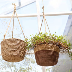 Straw Flower Basket Wall Hanging Decorative Pot Home Garden Patio