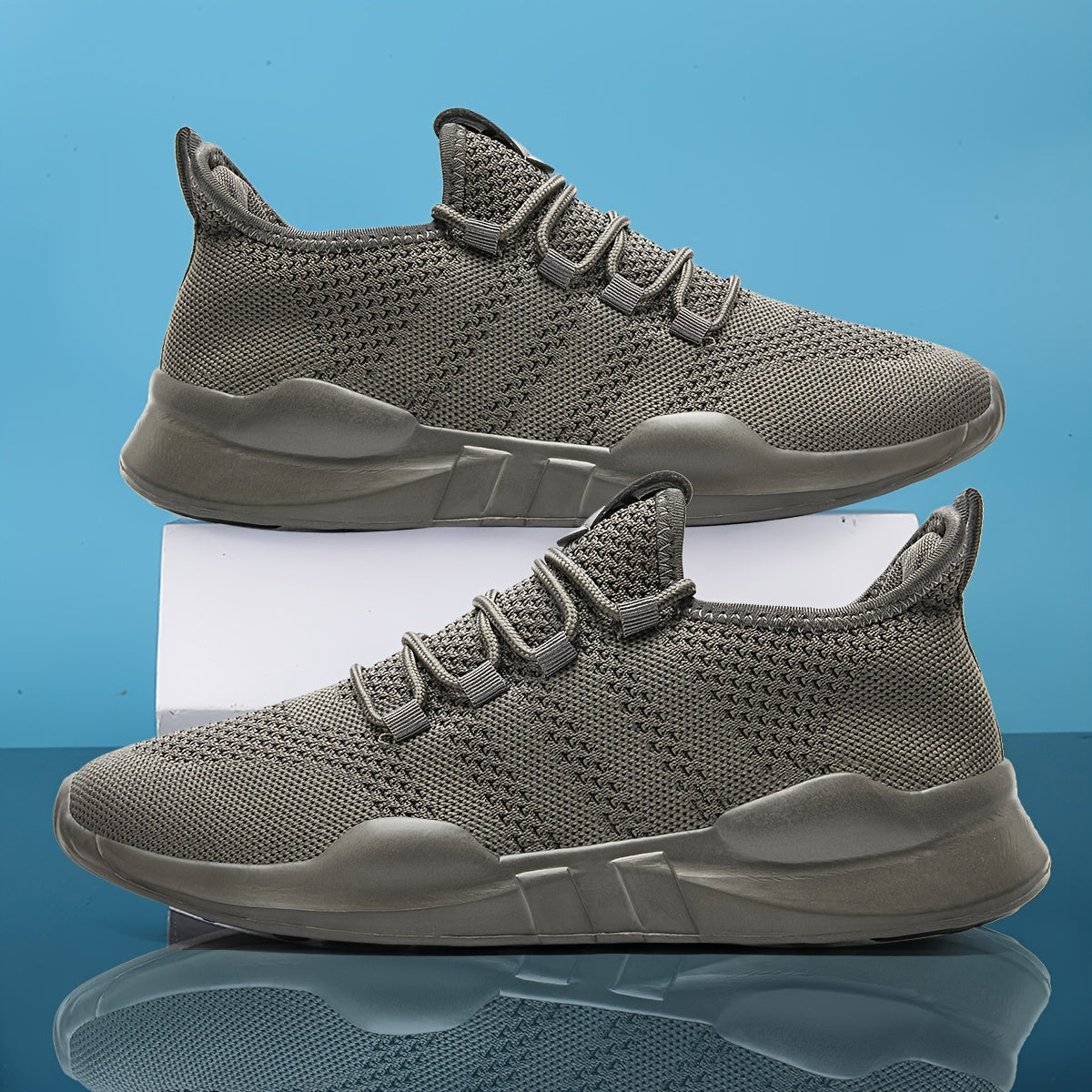 Men's Breathable Knit Lace Up Casual Shoes Non-slip Running Sneakers