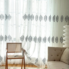 Sheer Curtain Panel with Flower Embroidery for Window